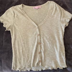 Green V Neck Button Front T-Shirt